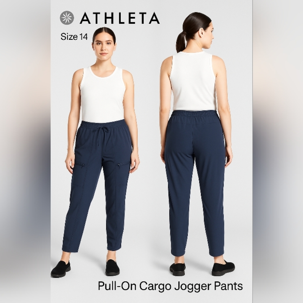 Athleta Women's Blue  Pants Pull On Cargo Joggers Polyester Size 14